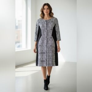 RUMAOS ATELIE Chic Monochrome 3/4 Sleeve Dress LENGTH 36" BUST36" WAIST38"